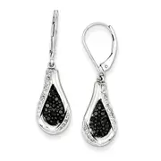 Sterling Silver Black Diamond Teardrop Leverback Earrings