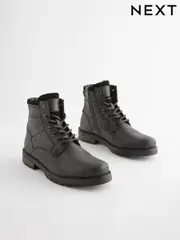 Black Leather Zip Up Borg Lined Boots (B69996) | $73