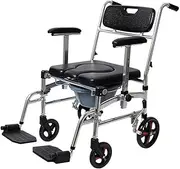 4 in 1 Collapsible Shower Commode Mobile Chair Shower Wheelchair Padded Toilet Seat Shower Transport Chair-Black