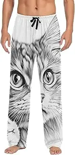 [PDZRMY] Pajama Pants Cat Peeking Black White for Men Men's Separate Bottoms, Lounge Pants with Pockets S