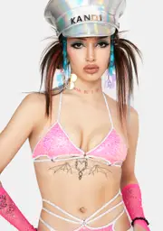 [Roma] Pink Sequin Strappy Halter Bra Top