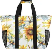 [sanluoli] Large Tote Bag For Women Collapsable Beach Tote Bag Sandproof Canvas Laundry Tote, Watercolor Dragonfly Sunflower Colorful, 1 size