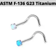 Titanium 20G 18G Prong Set 2mm Opal Stone Top Nose Screw Ring Nostril Stud