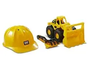 CAT Construction Toys, Front Loader Sand Set - 10" Loader, Hard Hat, 3 Sand Tools - Kids Beach Toys And Outdoor Play