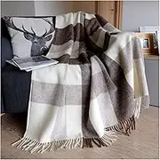 Linen & Cotton Fluffy, Cuddly and Warm Blanket Checked Blanket Cuddly Blanket Devon 100% Pure New Zealand Wool, Brown/Beige/Natural/White (140 x 200 cm), Sofa Blanket, Bedspread, Virgin Wool Blanket,