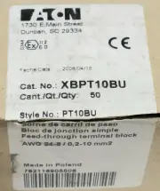 BOX OF 50 EATON XBPT10BU Feed Through Blue Terminal Block AWG 24-6 0.2-10 mm2 PT