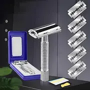 Double Edge Safety Razor for Unisex, 5 Platinum Coated Double Edge Blade Refills Safety Razo, Women Men's Razor with a Delicate Box,