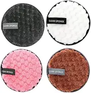 YSHIGUING Reusable Makeup Remover Pads,4pc Reusable Makeup Remover Cloths Face Pads for All Skin Types, Washable Microfiber Face Cleaner Puff Facial Cleansing,Black/Coffee/White/Pink