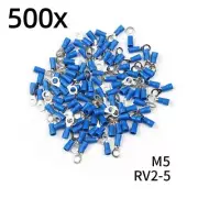 500x Blue 16-14 Gauge #10 Stud Insulated Vinyl Ring Terminals Tin Copper Core