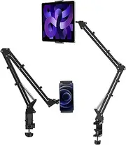 ULANZI T2 Adjustable Tablet Holder for Desk, Carbon Steel Tablet Phone Stand for Bed, Flexible Tablet Arm Clamp Compatible with iPhone 16 15 Pro iPad Kindle Galaxy Tab 4.6-12.9 Inch Devices