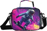 Astronaut Skateboard Galaxy Insulated Lunch Box for Women Men - Ideal for Work, Picnics - Includes Adjustable Shoulder Strap