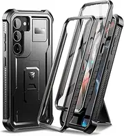 [Dexnor] Full Body Case for Samsung Galaxy S23【Double Front Frame & Kickstand 】, Bumpershock Technology Drop Protection Rugged Phone Cover Shockproof Protective Bumper Case - Black