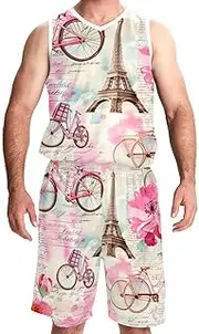 [KQNZT] Basketball Jersey with Shorts, Basketball Jersey for Women, Athletic Shirts for Team Scrimmage, Vintage Paris Eiffel Tower Bike Heart