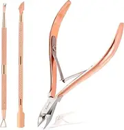 Nail Cuticle Trimmer, Cuticle Remover Cutter Nipper Scissor & Cuticle Pusher & Triangle Cuticle Nail Pusher Peeler Scraper, Professional Dead Skin Clipper Manicure Pedicure Kit (Rose Gold)