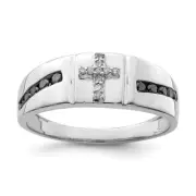 925 Sterling Silver Black White Diamond Cross Mens Ring