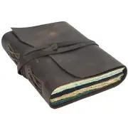 Vintage Leather Journal Scrapbook for Women & Men, Leather Bound Junk Journal...