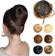 Hairpiece Human Hair Bun Extension Instant Up-Do Donut Chignon Drawstring Ponytail Hairpieces Daily Use(12)