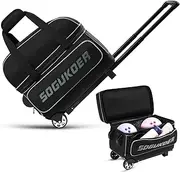 'SOGUKOER 2 Bowling Ball Bag with Wheels, Lightweight Trolley Double Ball Bowling Bag with Large Separate Shoe Compartment and Oversized Accessory Pocket, Retractable Handle Extends to 39.5'''