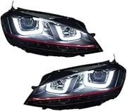 Compatible For VW Golf MK7 2013-2017 Auto Headlights Assembly Upgrade LED Double U Style Projector Lens Accessories(Red line version)