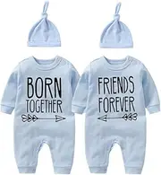 [YSCULBUTOL] Baby Twins Bodysuit with hat Born Together Friend Forever Baby boy Clothes Toddler Girl Clothes