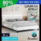 ALFORDSON Bed Frame Double Size Wooden Platform Mattress Base Leather White