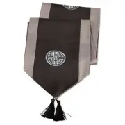 US Seller - 96in Dark Navy Blue Gray Longevity Motif Chinese Table Runner