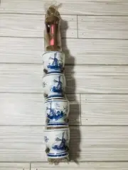 Vtg Delft Holland 4 Egg Cups W/ Hour Glass Timer & Shelf Sealed New