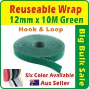 12mm x 10M Green Reuseable Magic Cable Ties Wrap Strap Hook & Loop