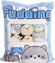 Nenalayo Cute Kitty Cat Snack Pillow Pudding Decorative Stuffed Animal Dolls for Bed Couch Creative Toy Gifts for Teens Girls Kids (Blue)