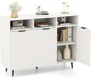 Giantex Sideboard Buffet Cabinet, Kitchen Storage Cabinet with 5-Position Adjustable Shelves, Coffee Bar Cabinet with 3 Open Compartments & Doors for Dining Room & Living Room (White)