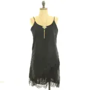 Sam Edelman Bohemian Rhapsody Slip Dress Size S Fringe Black Flapper NEW B38