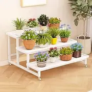 GUAWJRZDP Metal Plant Stand, Plant Stand Indoor, Plant Shelf with Wheels, Flower Pot Stand, Heavy Duty Plant Pot Shelf for Multiple Plant, Decoration Racks for Home, Patio, Garden(White,3 tier L100cm/