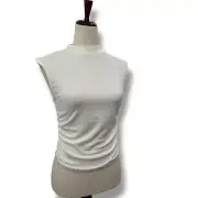 NEW Almost Famous Ruched High Neck Crop Top Large Cream White Funnel Neck Blouse