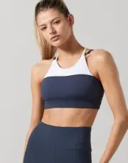 Womens New Lilybod Brooke Sports Bra Size S White, Blue Nights & Lemon