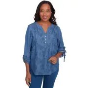 Alfred Dunner Free Spirit Women's Floral Embroidered Flared Sleeve Top