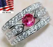1CT Treated Ruby & White Topaz 925 Solid Sterling Silver Ring Sz 7 JB2-6