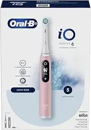 Oral-B iO 6 Electric Toothbrush with 1 App Connected Handle, 1 Ultimate Clean Replacement Refill Heads, 1 Travel Case, White/Light Rose