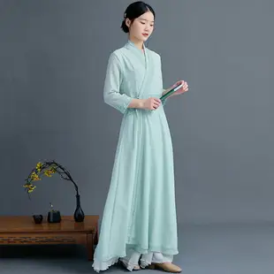 白色古風禪舞服女秋季漢服女改良式旗袍唐裝上衣中國風復古茶藝服