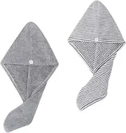 VINTORKY Bamboo Charcoal Fiber Hair Drying Cap 2pcs Quick Dry Anti-frizz Lightweight Hair Towel Wraps Natural Hair Care for Travel