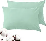 LINENOVA 100% Luxury Cotton Standard Pillowcases(Set of 2),Super Soft and Breathable Envelope Closure Pillow Cases - 48x74cm - Sage Green