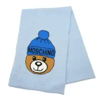 在飛比找momo購物網優惠-【MOSCHINO】毛帽熊混紡羊毛窄版圍巾(012 水藍)