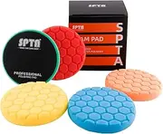 SPTA 150 mm Polishing Pad Hex-Logic Wax Sponges Car Polishing Sponge Polishing Pad Polishing Foam Set for Eccentric Polishing Machine Sander, Black, Yellow, Orange, Yellow
