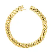 10K Yellow Gold 9mm Mens Miami Cuban Link Italian Chain Bracelet Box Clasp 8"
