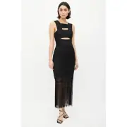 SELF-PORTRAIT Cutout Mesh Dress Bodice Textured Goth Evening Black Size 8