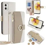 [YOUULAR] Wallet Case with Crossbody Strap Compatible for Motorola Edge 30 Neo, Magnetic Handbag Zipper Pocket Cases PU Leather Flip Shockproof Cover with Kickstand for Motorola Edge 30 Neo White