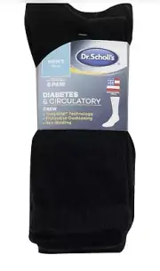 Dr Scholl’s Men’s 6 PAIR Diabetes & Circulatory Crew Black Socks size 7-12