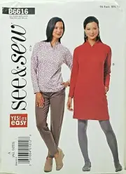 Butterick See & Sew B6616 Top or Dress w Raised Neck, Pull-On Pants Sz 4-26 EASY