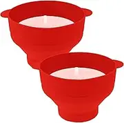 2Pcs Microwave Popcorn Maker, Microwave Silicone Popcorn Bowl Can Be Topped, Collapsible Seasoning Bow with Tropical Cover Double Earsl, Dishwasher Safe (Red)