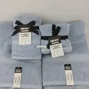 Set of 8 DKNY 2 Bath Sheet Towels & 2 Hand Towels & 4 Washcloths Solid Blue