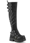 DEMONIA WRATH-310 3 1/4" Chunky Heel, 2" Square-Toe PF Thigh Boot, Inside Zip